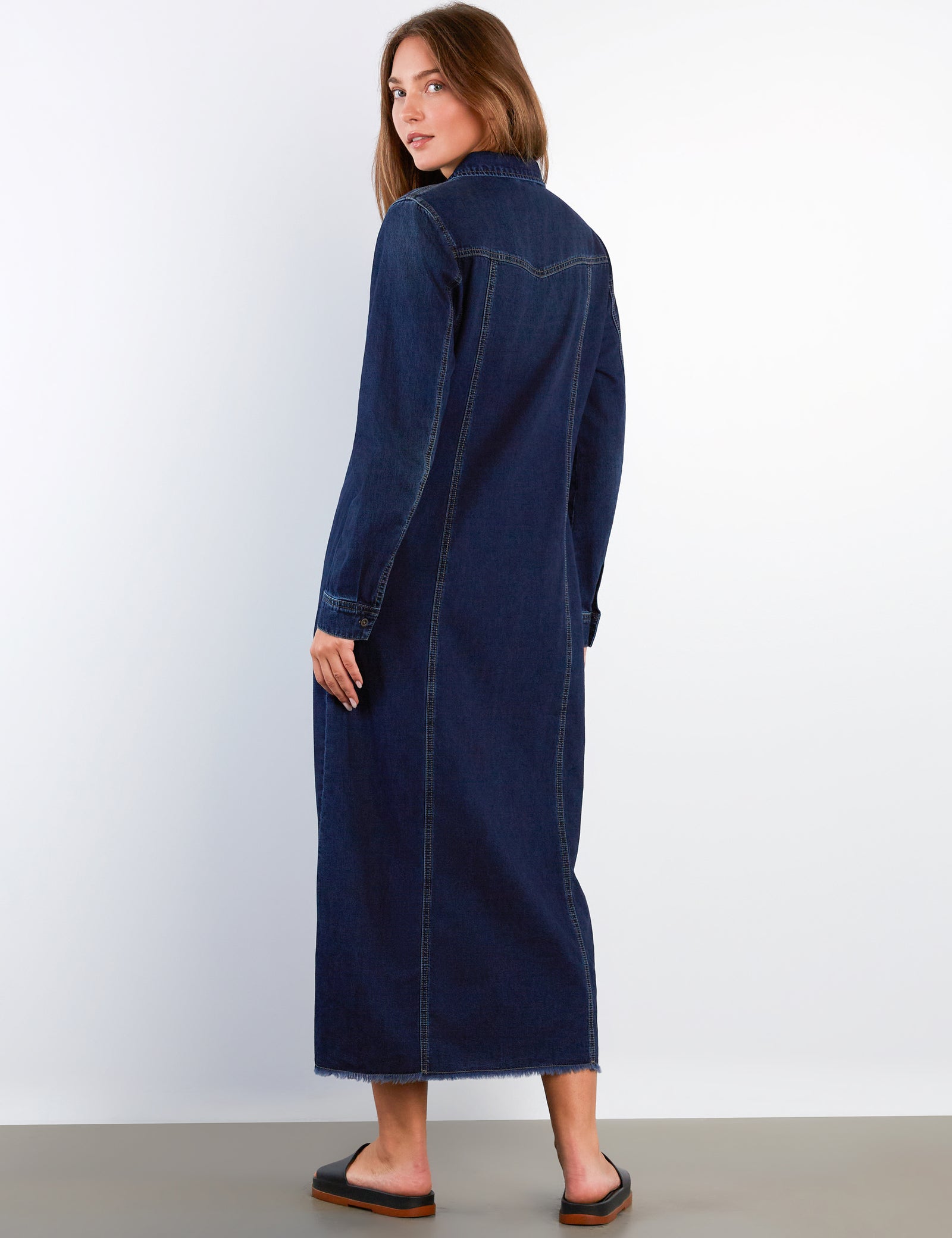 womens long denim dress Classic Blue / 00 / S123DW1570 Classic Wash Denim Overall Maxi Dress