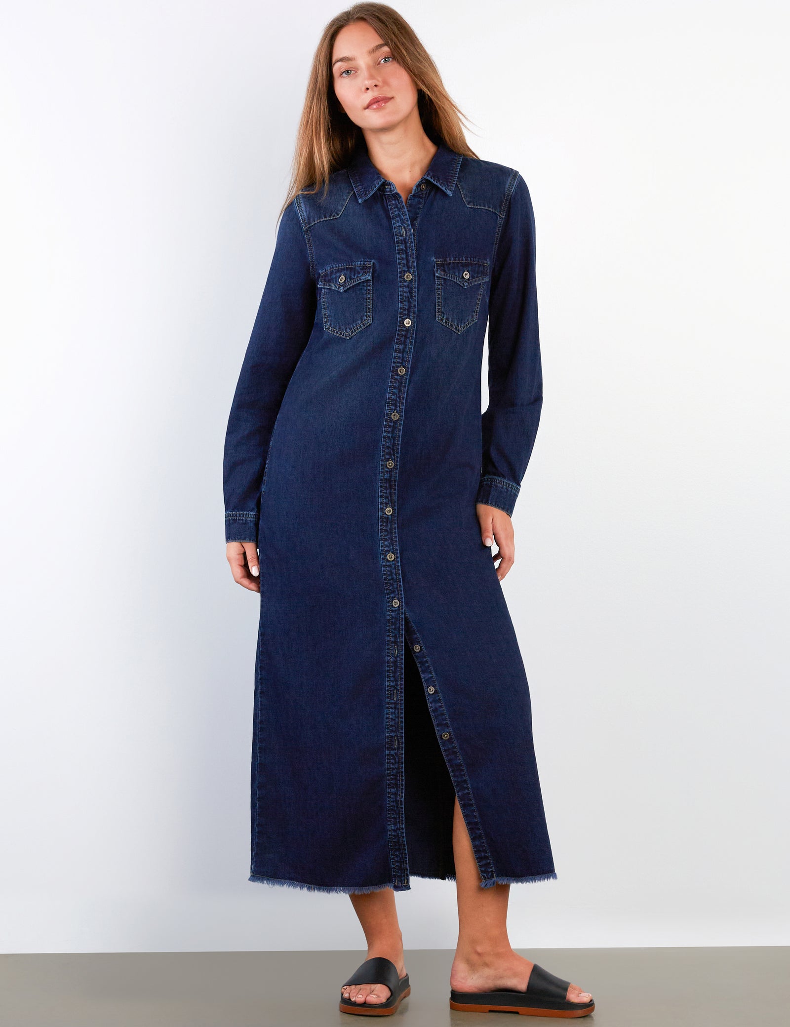 denim shirt and dress Women's Denim Maxi Shirt Dress – Wash Lab – washlabshop