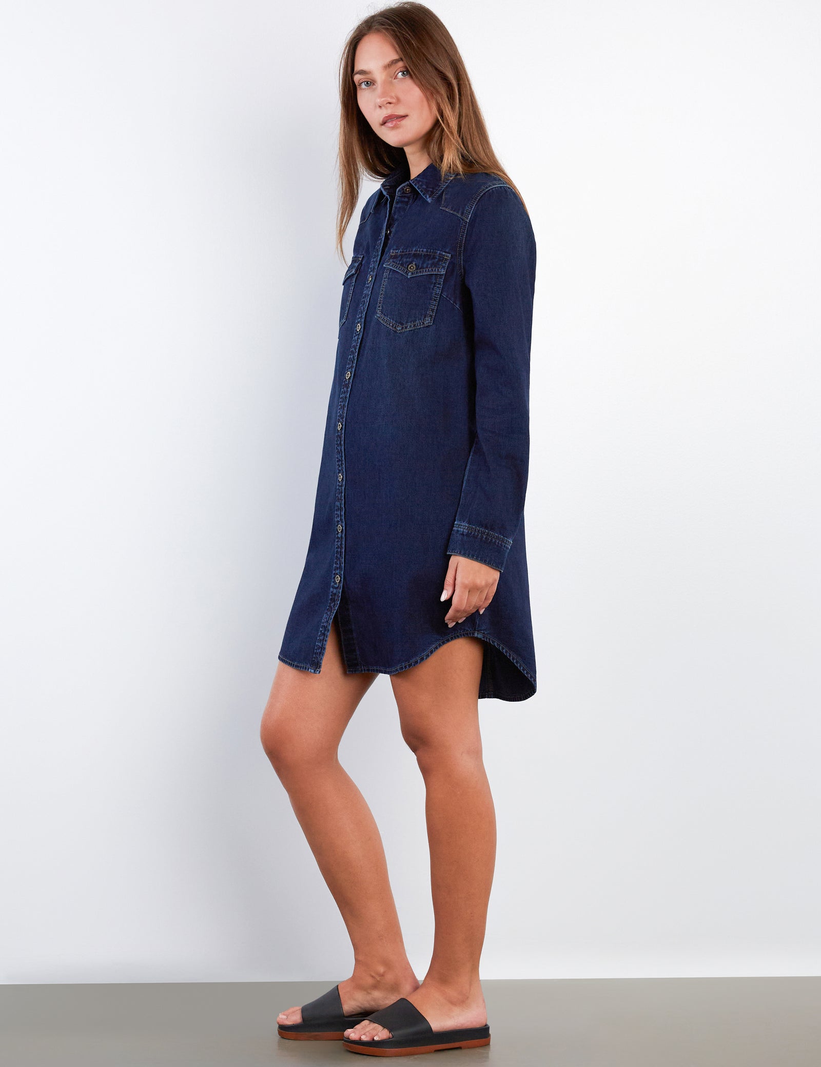 wash lab denim shirt dress Women's Oversized Denim Shirtdress Wash Lab washlabshop