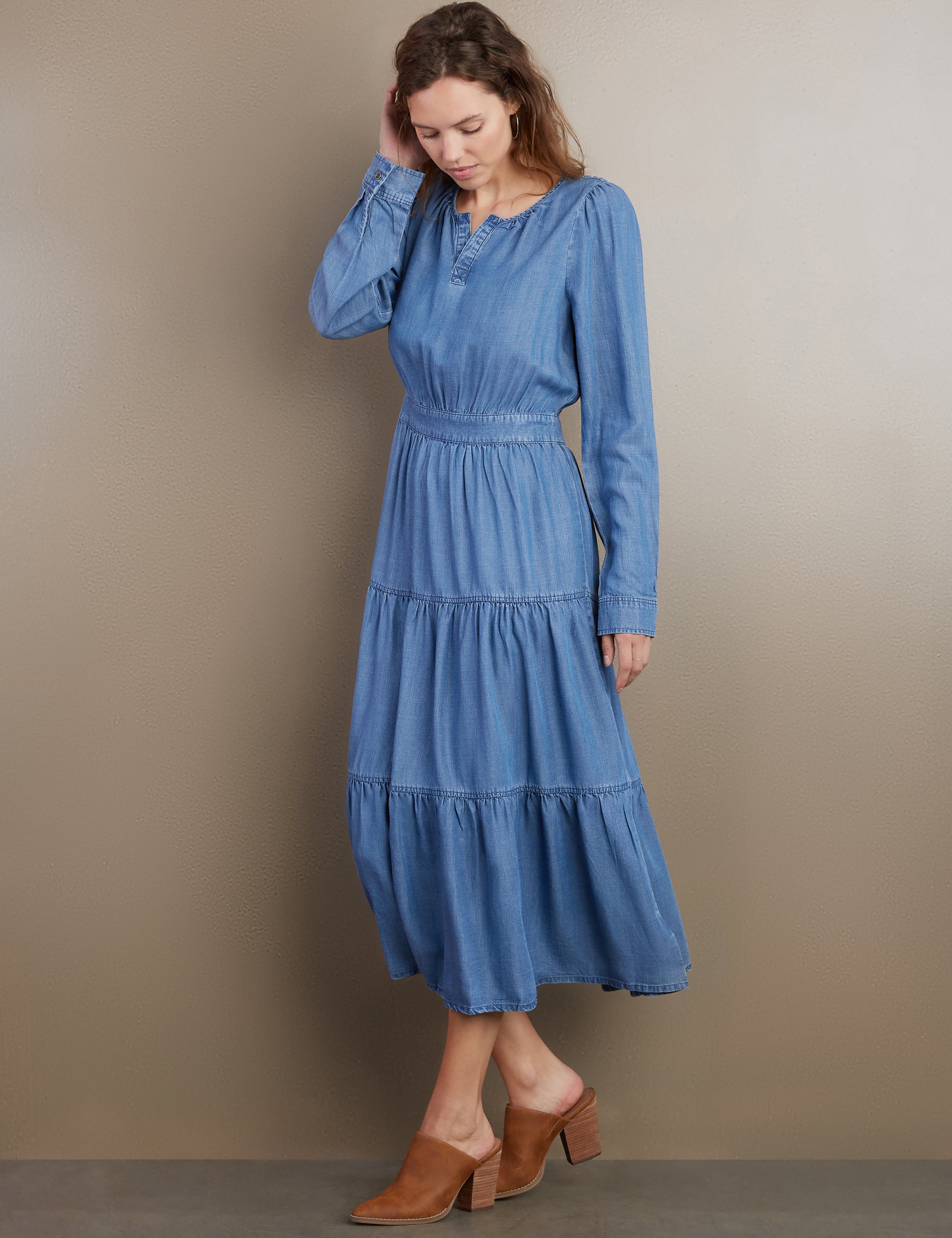 Ladies Denim Maxi Dress - Dark Blue Wash main image 1