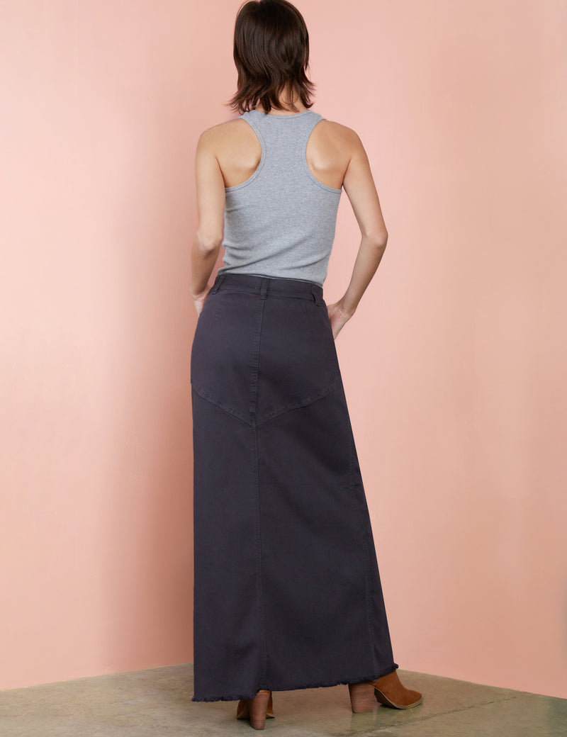 Pieced Denim Maxi Skirt in Dark Smoke Back View