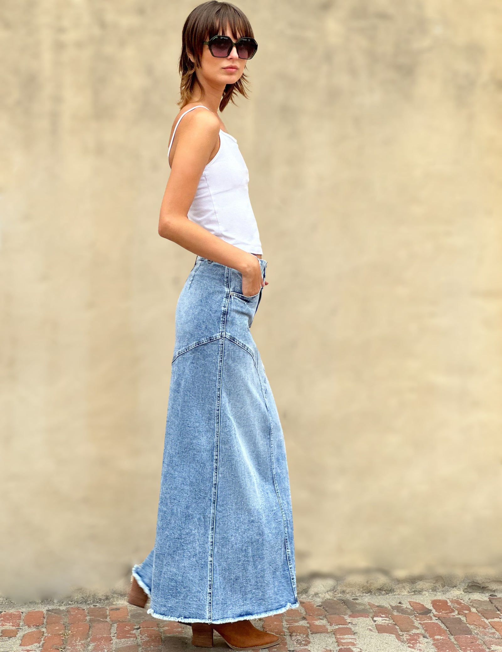 Pieced Denim Maxi Skirt – washlabshop