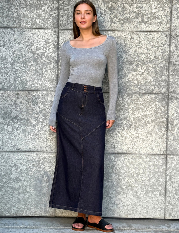 Pieced Denim Maxi Skirt