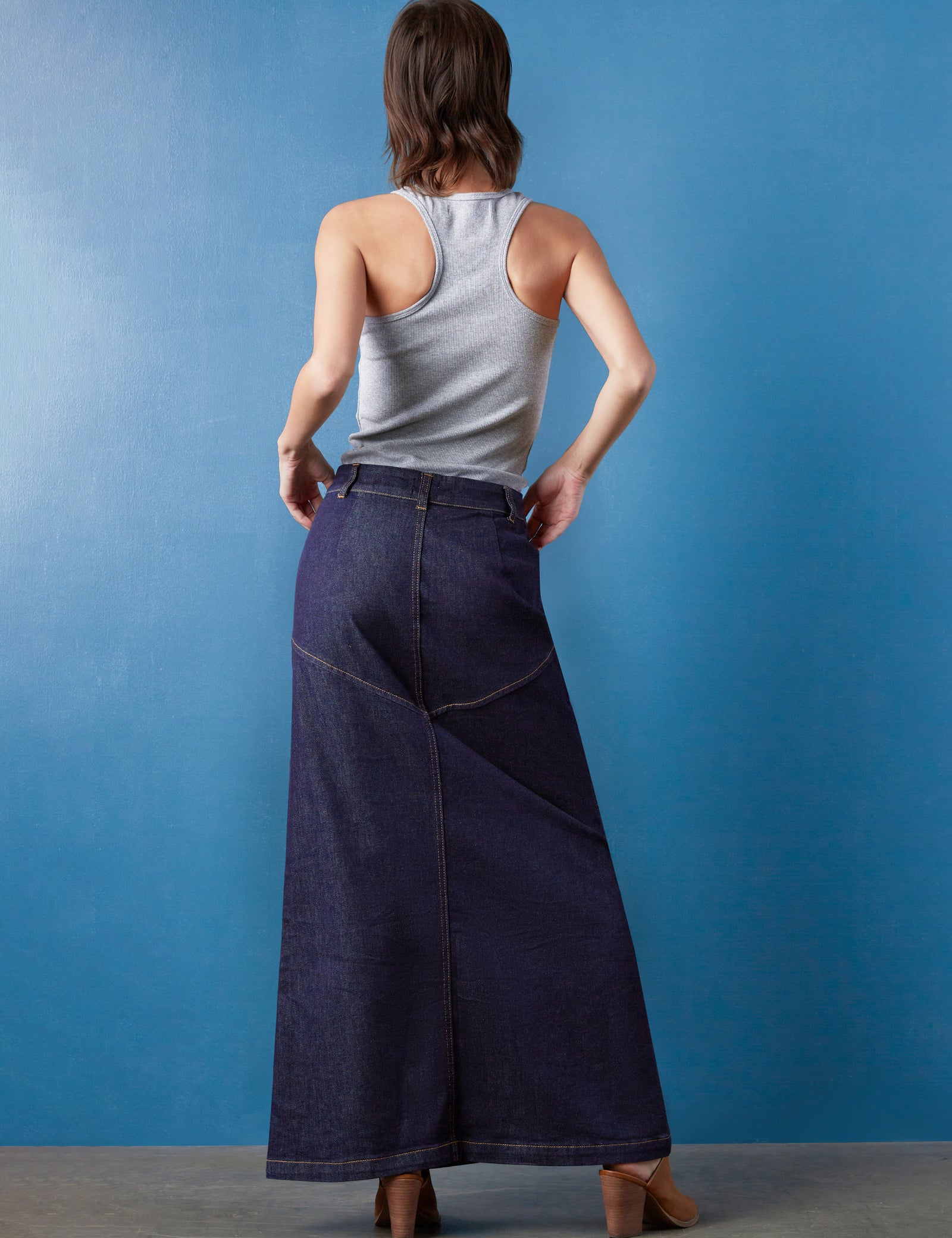 Pieced Denim Maxi Skirt – washlabshop