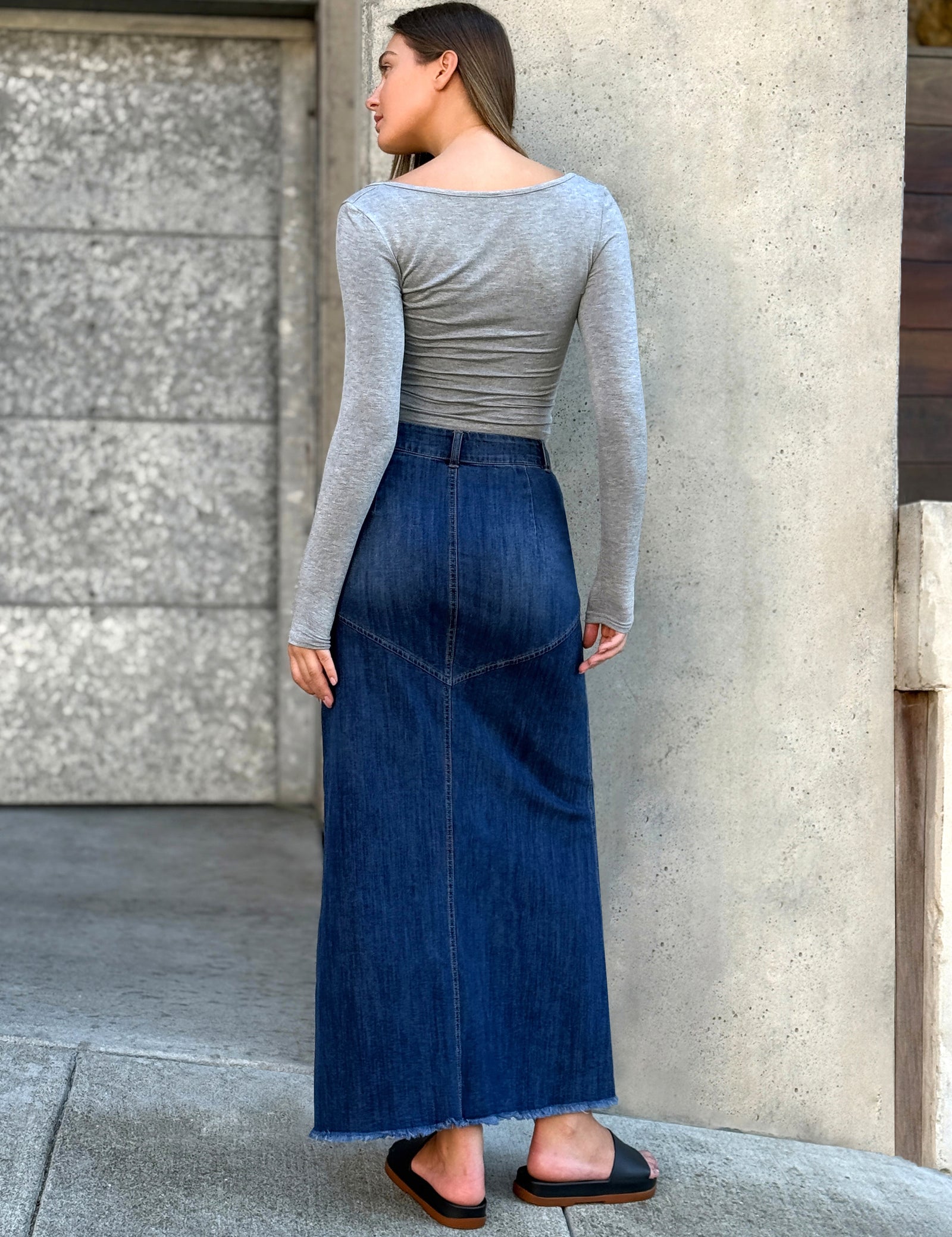 Pieced Denim Maxi Skirt – washlabshop
