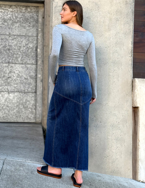 Pieced Denim Maxi Skirt