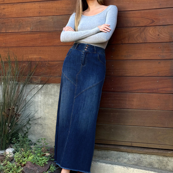 【WONDER WONDER】Prua Surgical Washing Denim Slit Maxi L SK Universal Thread Women's Medium Wash Denim Maxi Skirt - Size