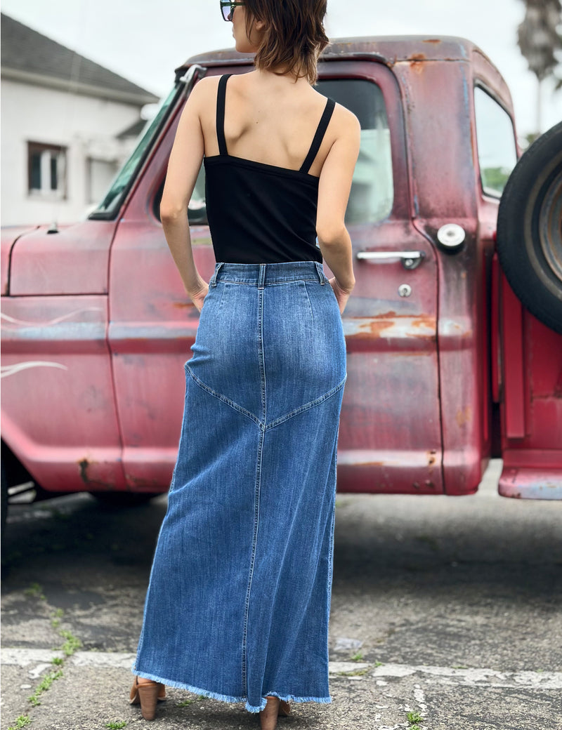 Pieced Denim Maxi in Vintage Blue Back View