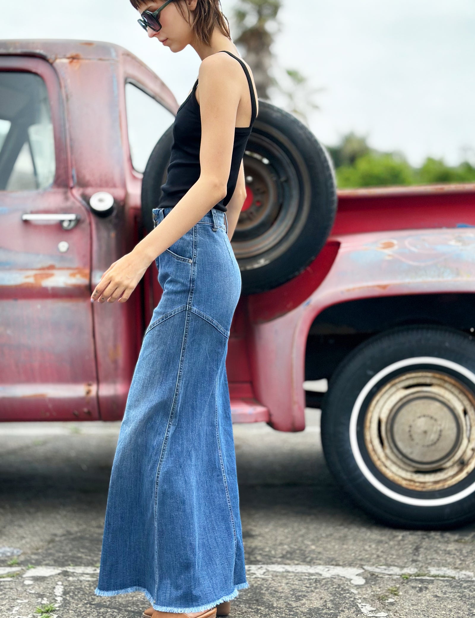 Pieced Denim Maxi Skirt – washlabshop