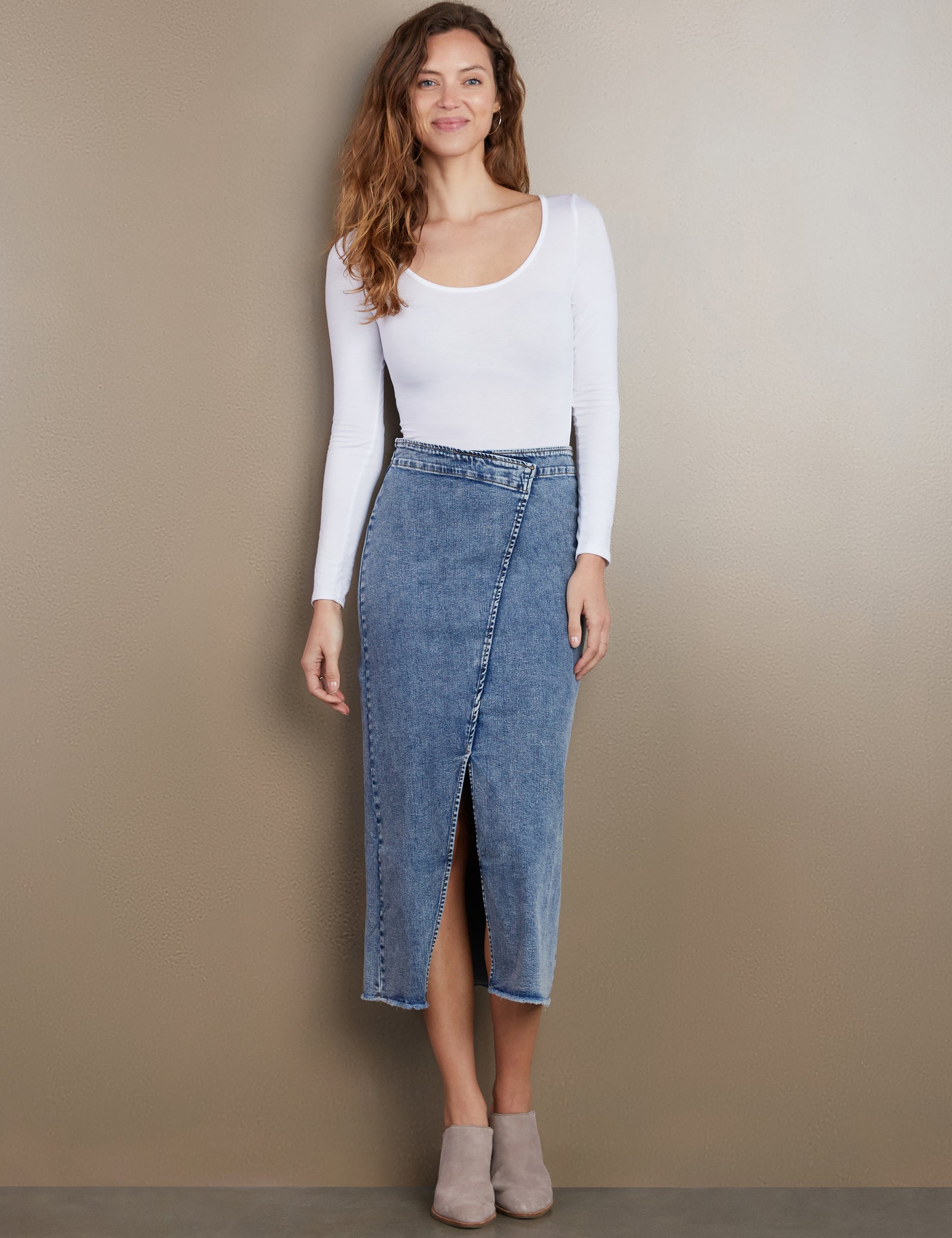 【BAON】Itste Washing Denim Midi Skirt BAON】Itste Washing Denim Midi Skirt (BAON/スカート