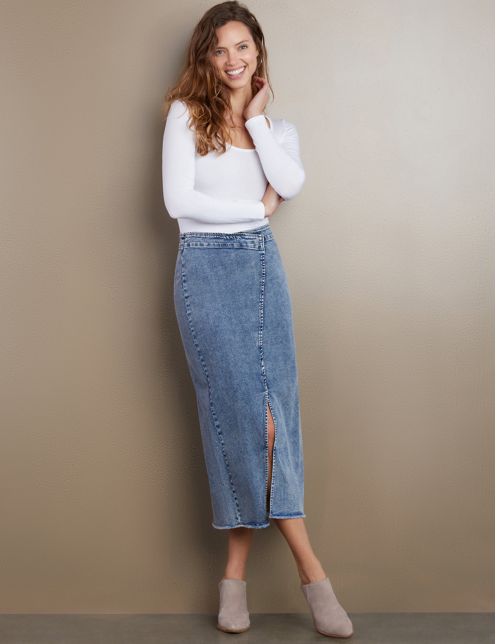Side Hustle Denim Midi Skirt – washlabshop