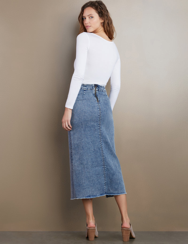 Women's Designer Side Hustle Denim Midi Skirt