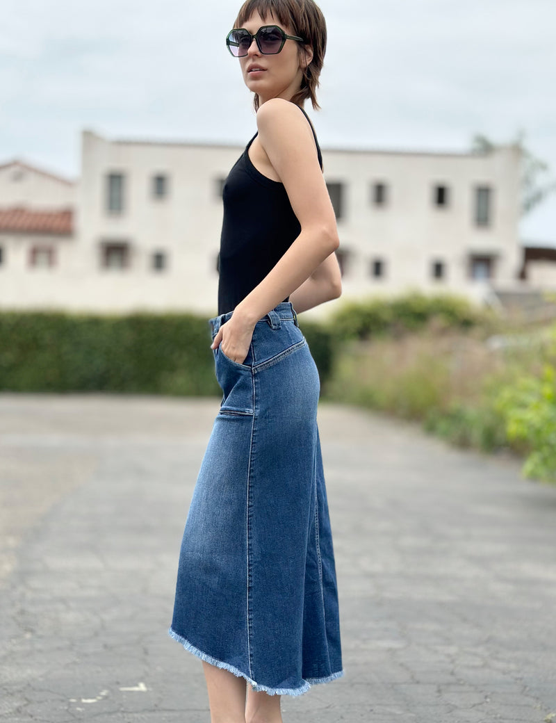 Patch Pocket Denim Midi Skirt in Jannis Blue Side View