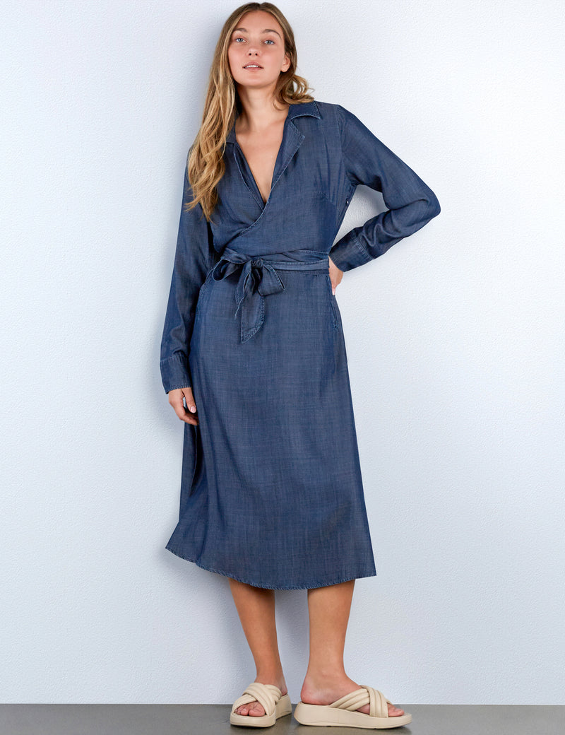 Tie Front Soft Denim Midi Dress