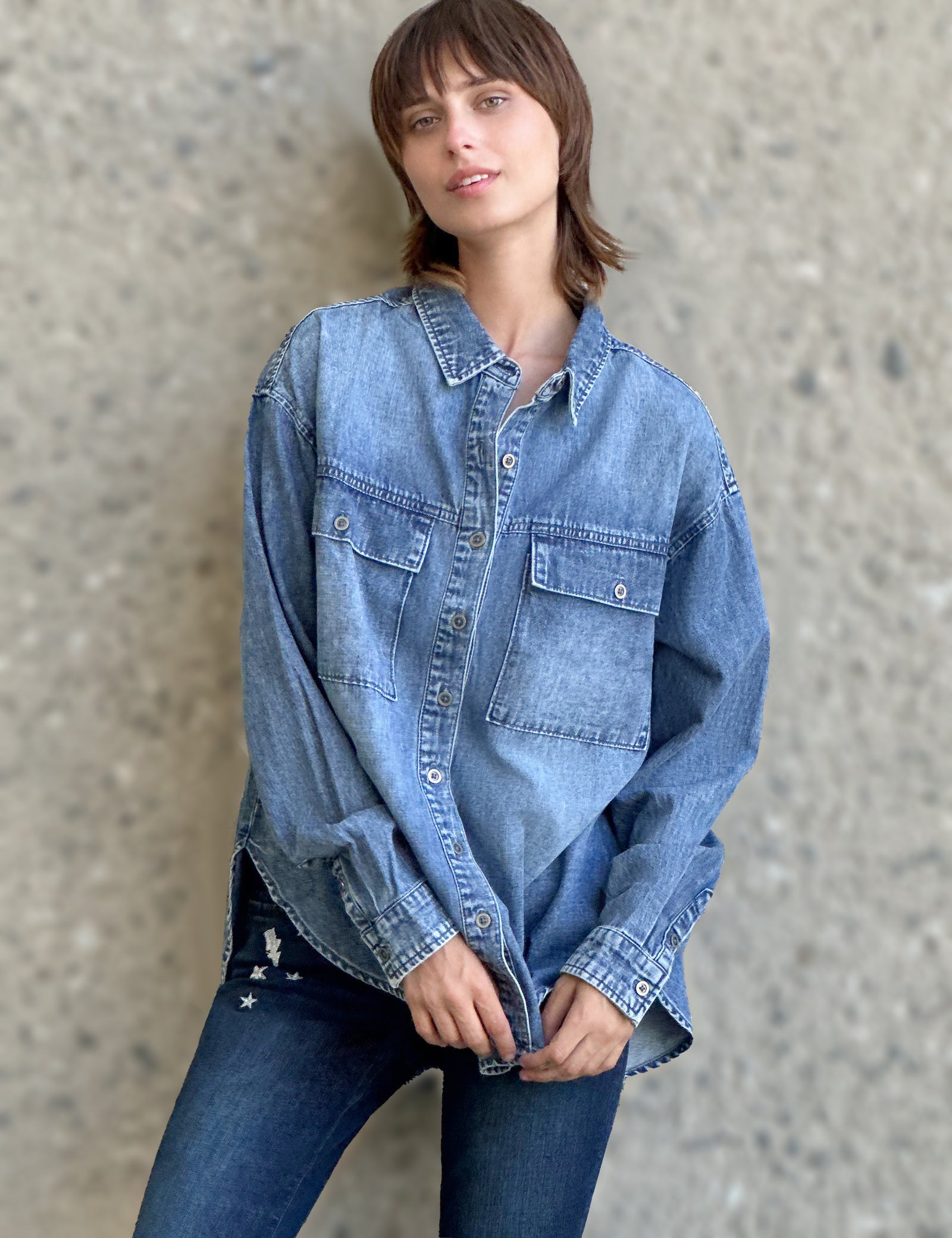 シャツ+ブラウス(長袖+七分) gypsohila  oversized denim shirt Oversized Denim Shirt | gypsohila