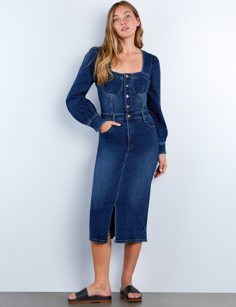 Women's Corset Midi Dress with Puff Sleeves Wash Lab washlabshop Women's Corset Midi Dress with Puff Sleeves Wash Lab washlabshop