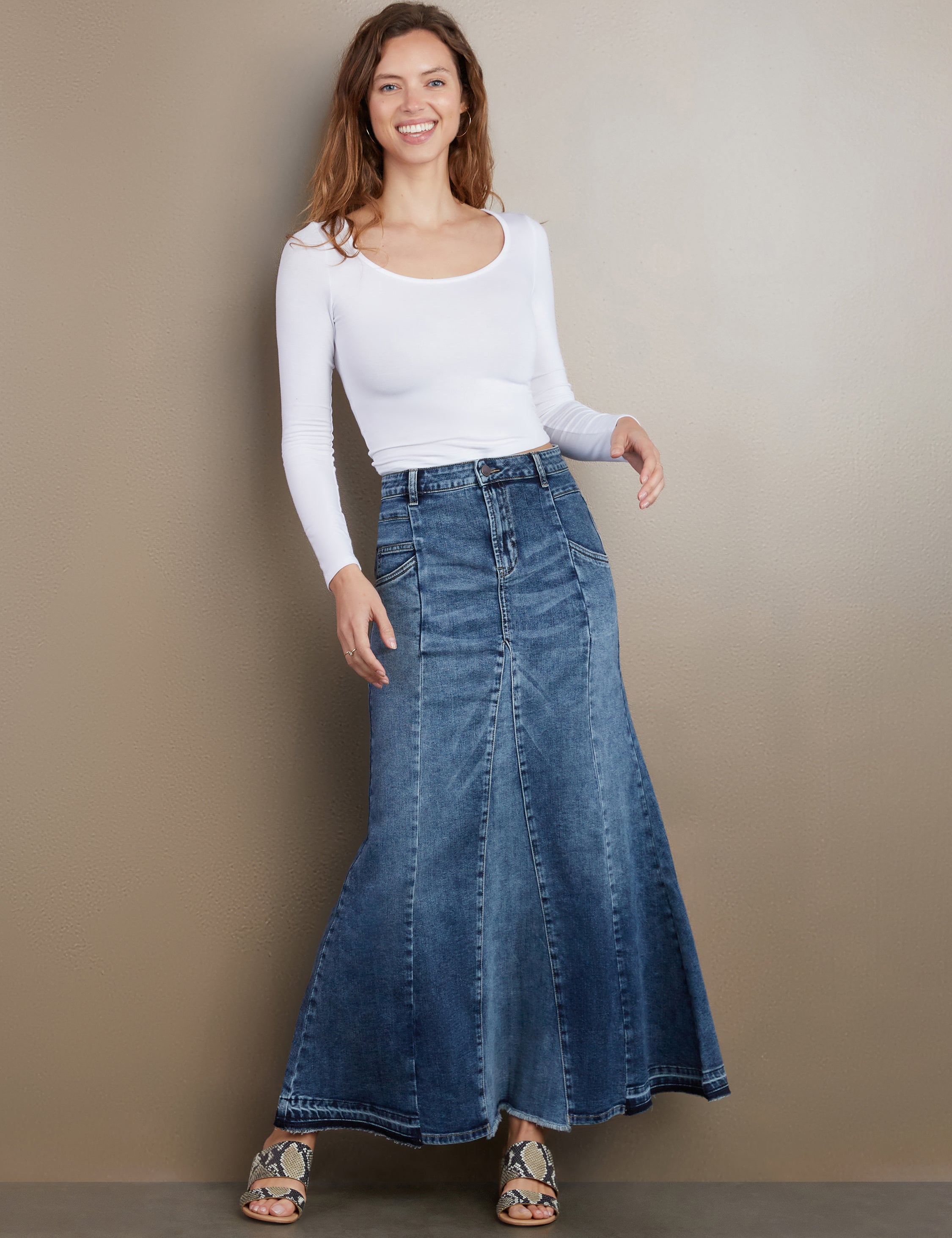 Women’s Flare Bliss Panel Maxi Denim Skirt – Wash Lab – washlabshop