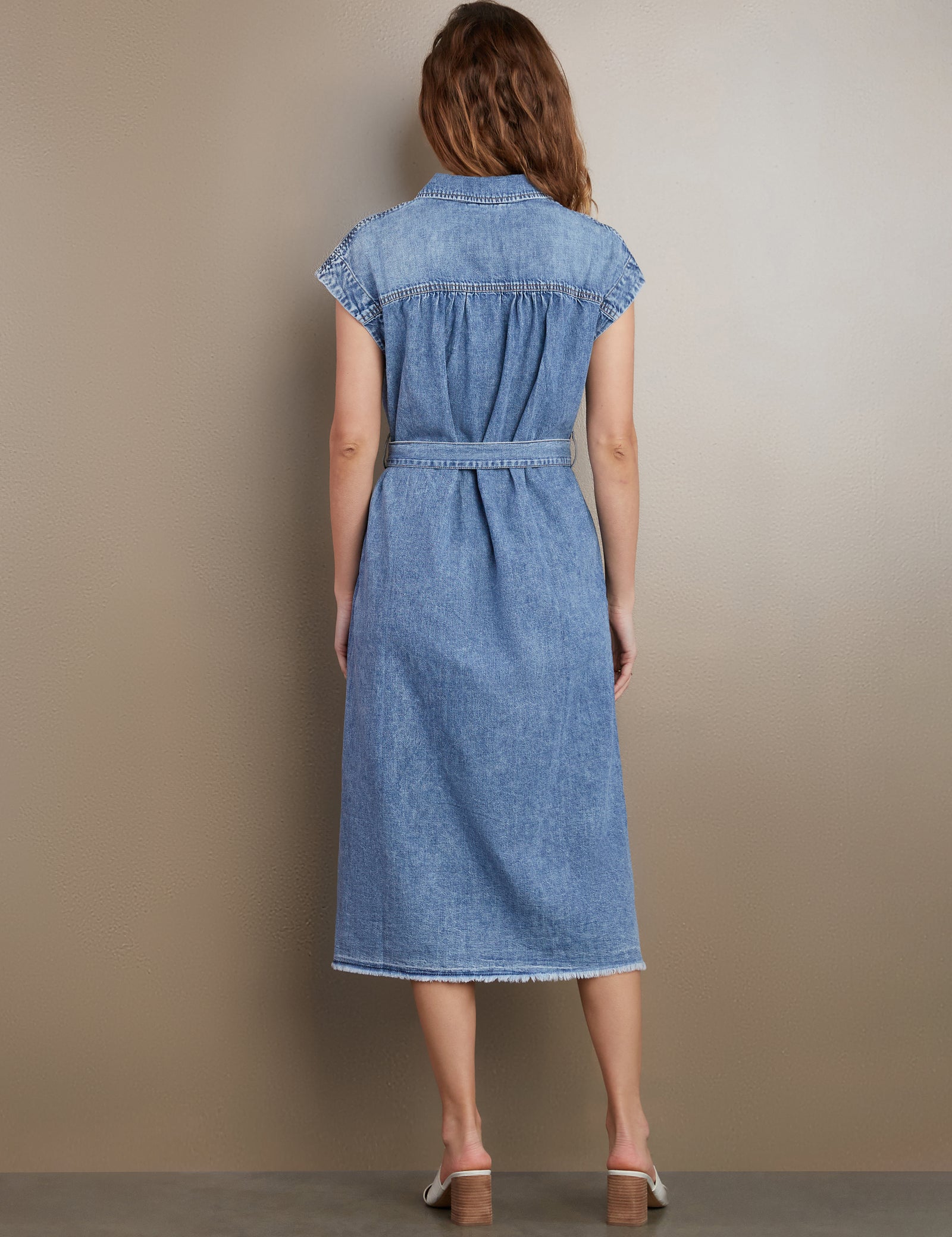 Women's Weekend Denim Midi Dress with Tie Waist – Wash Lab – washlabshop