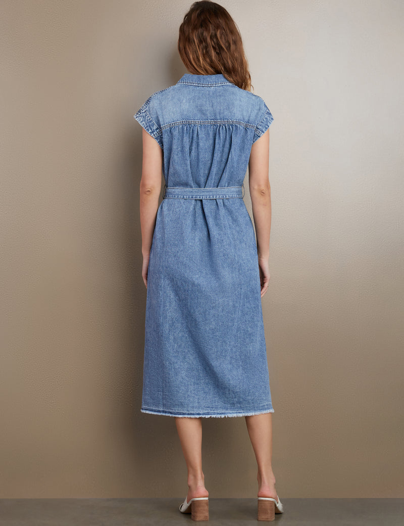 Women's Designer Weekend Denim Midi Dress in Organic Blue