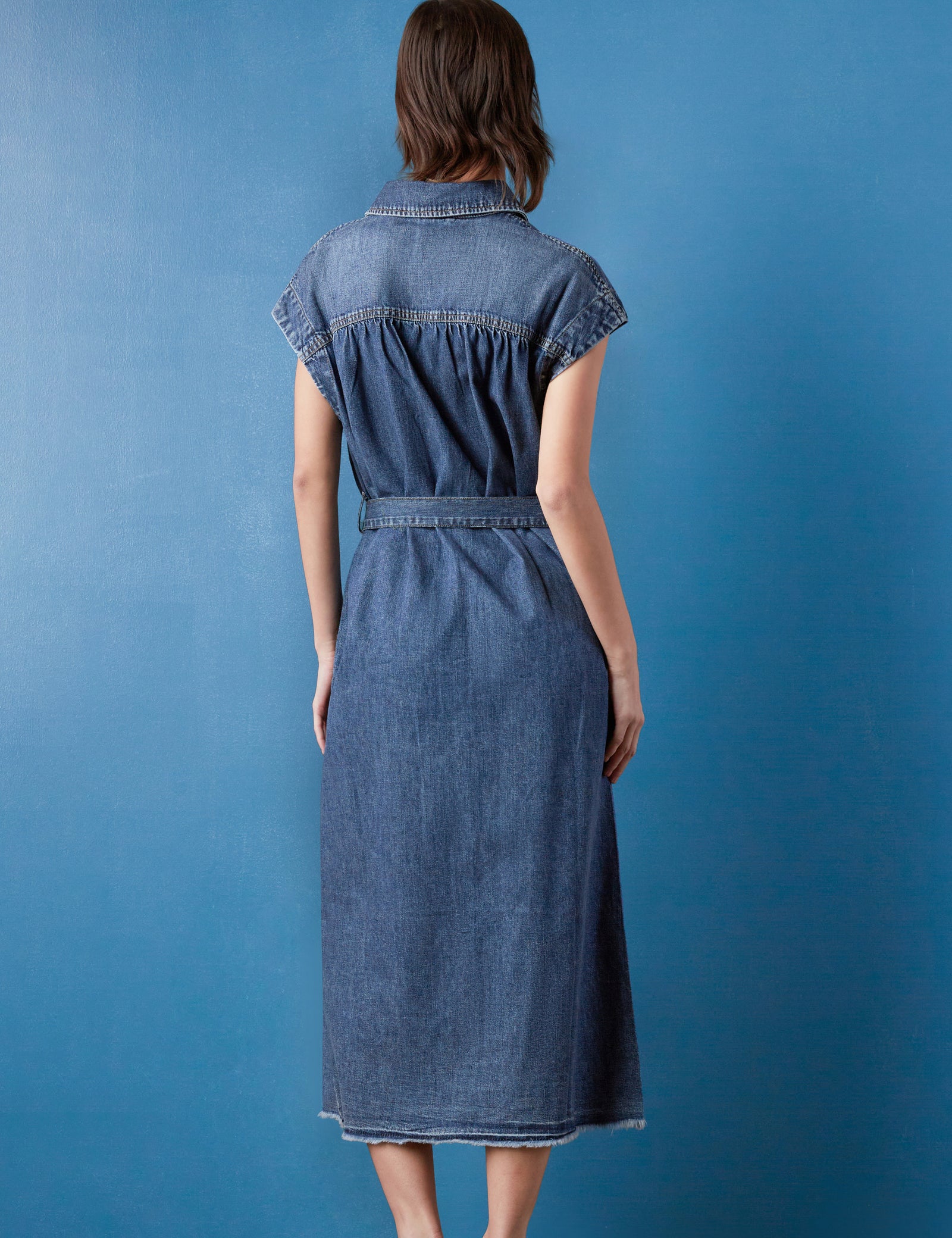 Women's Weekend Denim Midi Dress with Tie Waist – Wash Lab – washlabshop
