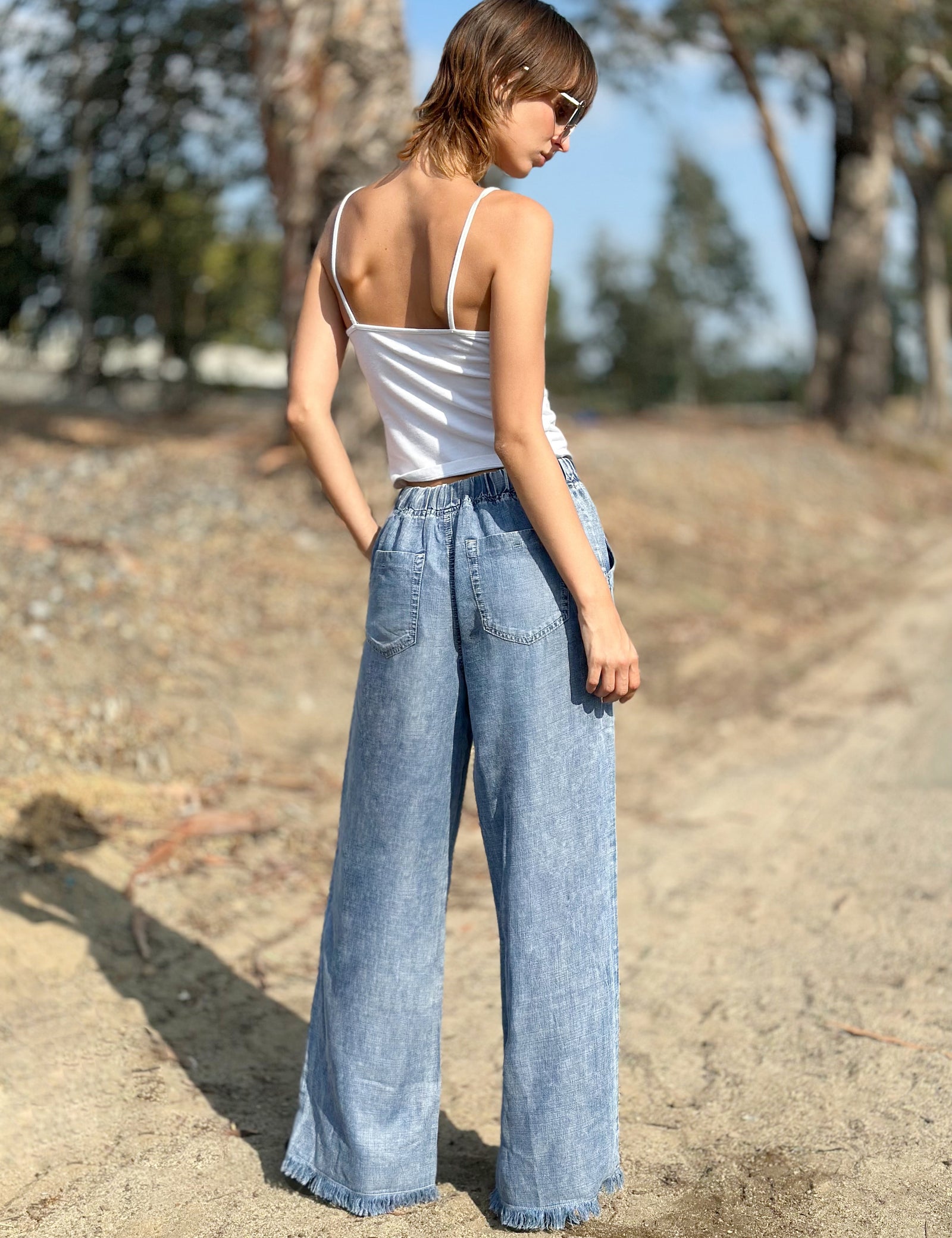 【らら】Womens washed denim wide pants Portia Wide Leg Jean - Nyra - PAIGE
