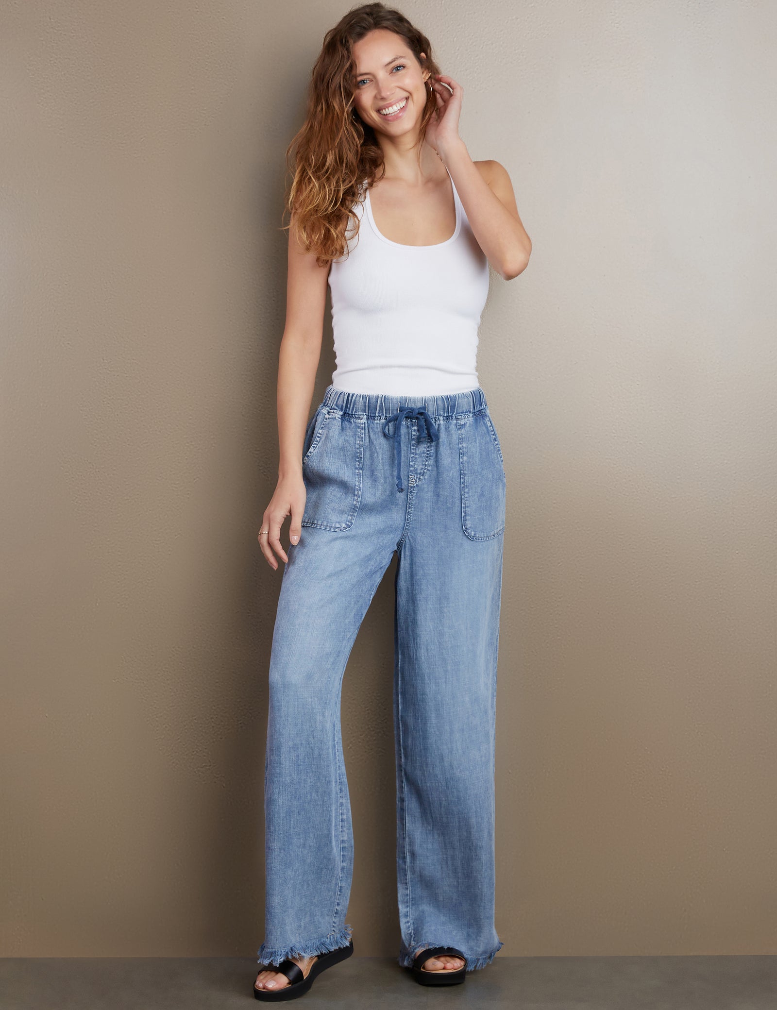 Women's Lola Soft Wide-Leg Denim with Drawstring – Wash Lab