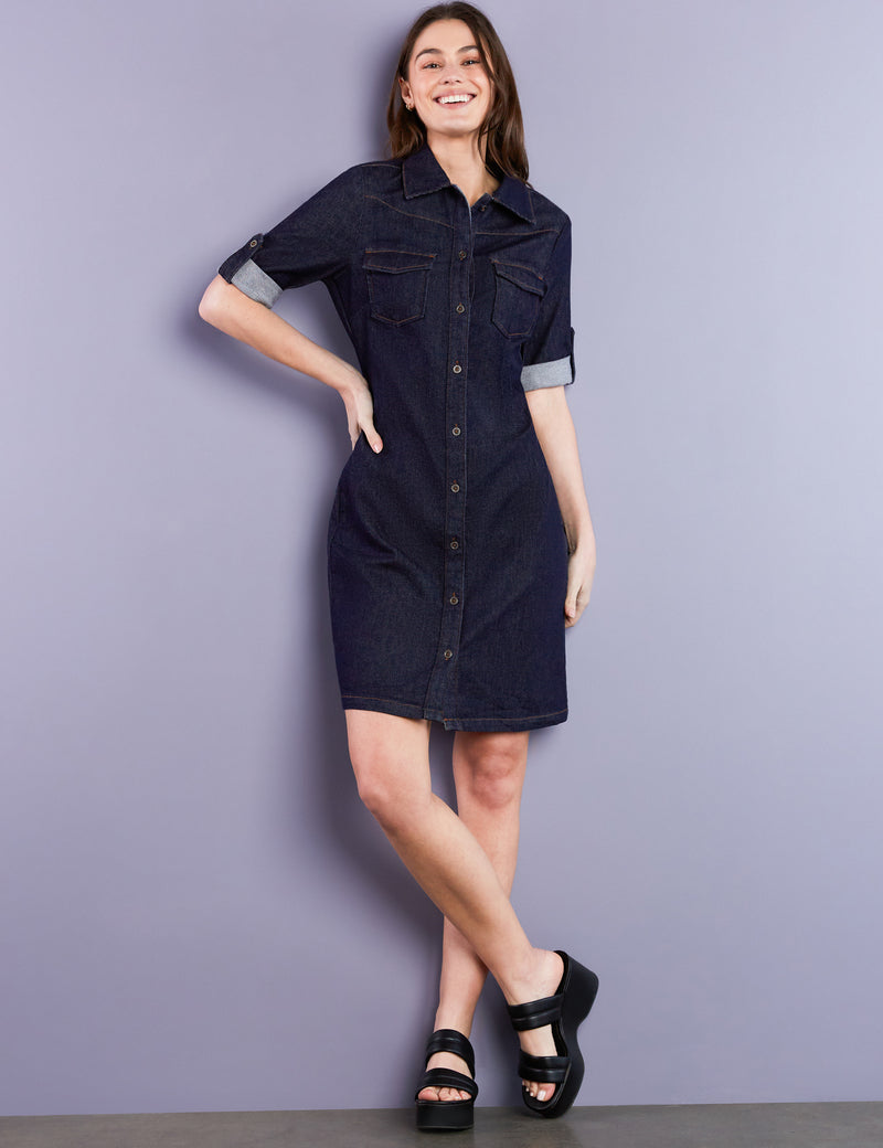 Women's Designer Mini Premium Denim Shirtdress