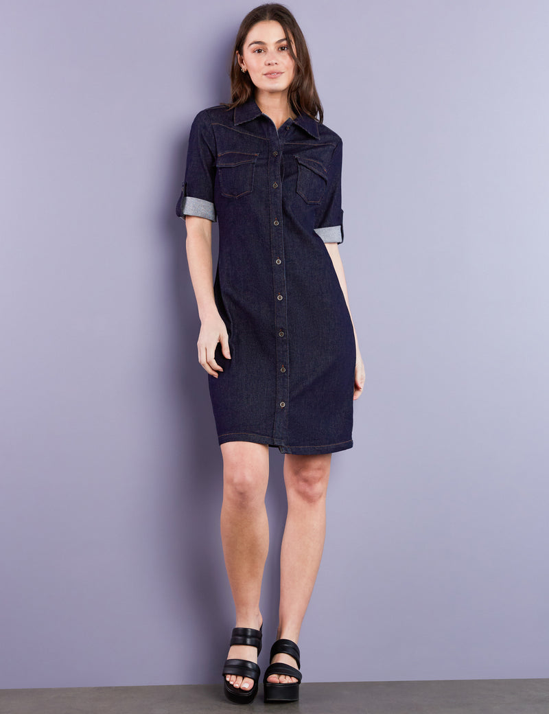 Women's Designer Mini Premium Denim Shirtdress