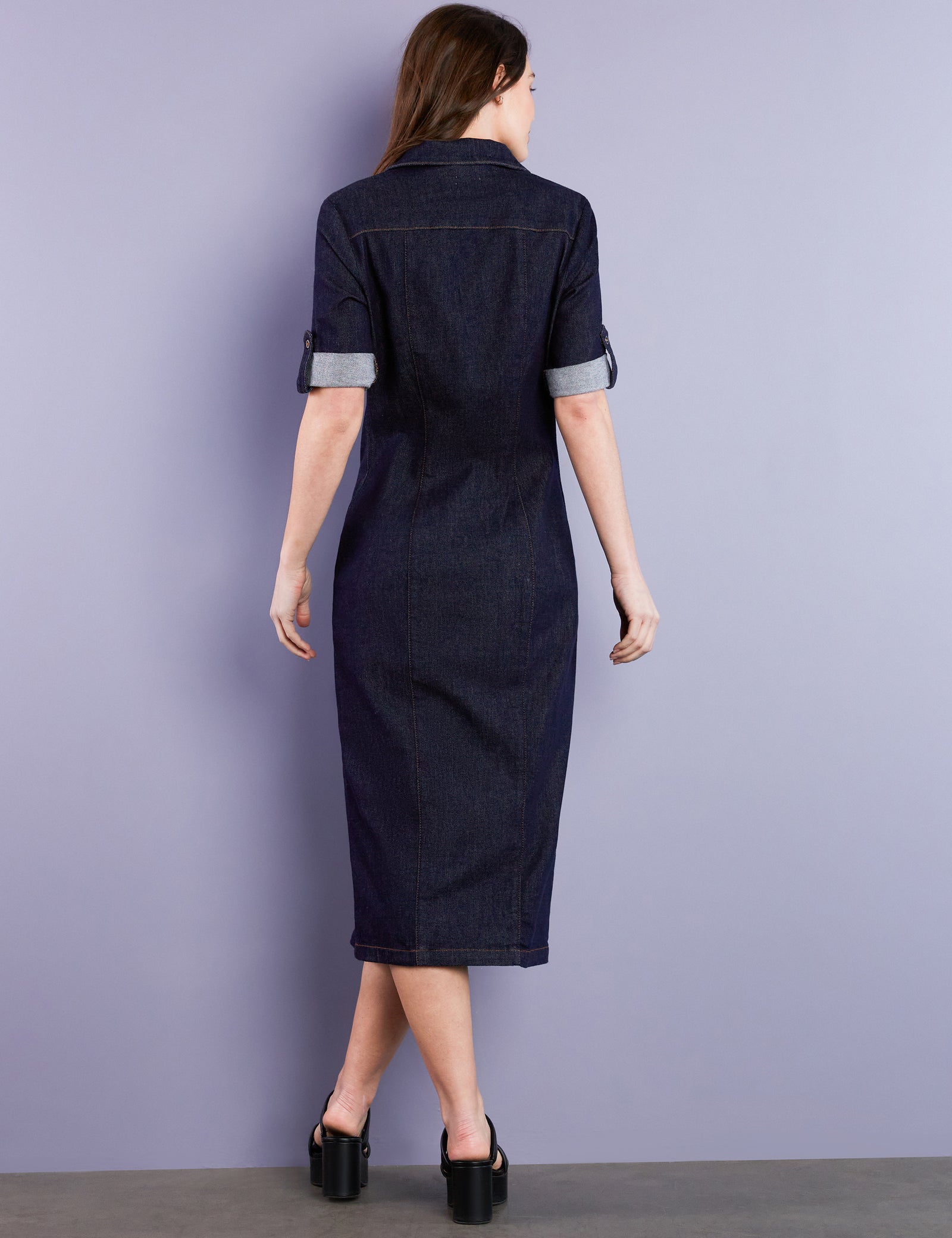 wash lab denim dress Women’s Midi Denim Shirtdress – Wash Lab Dark Indigo / L