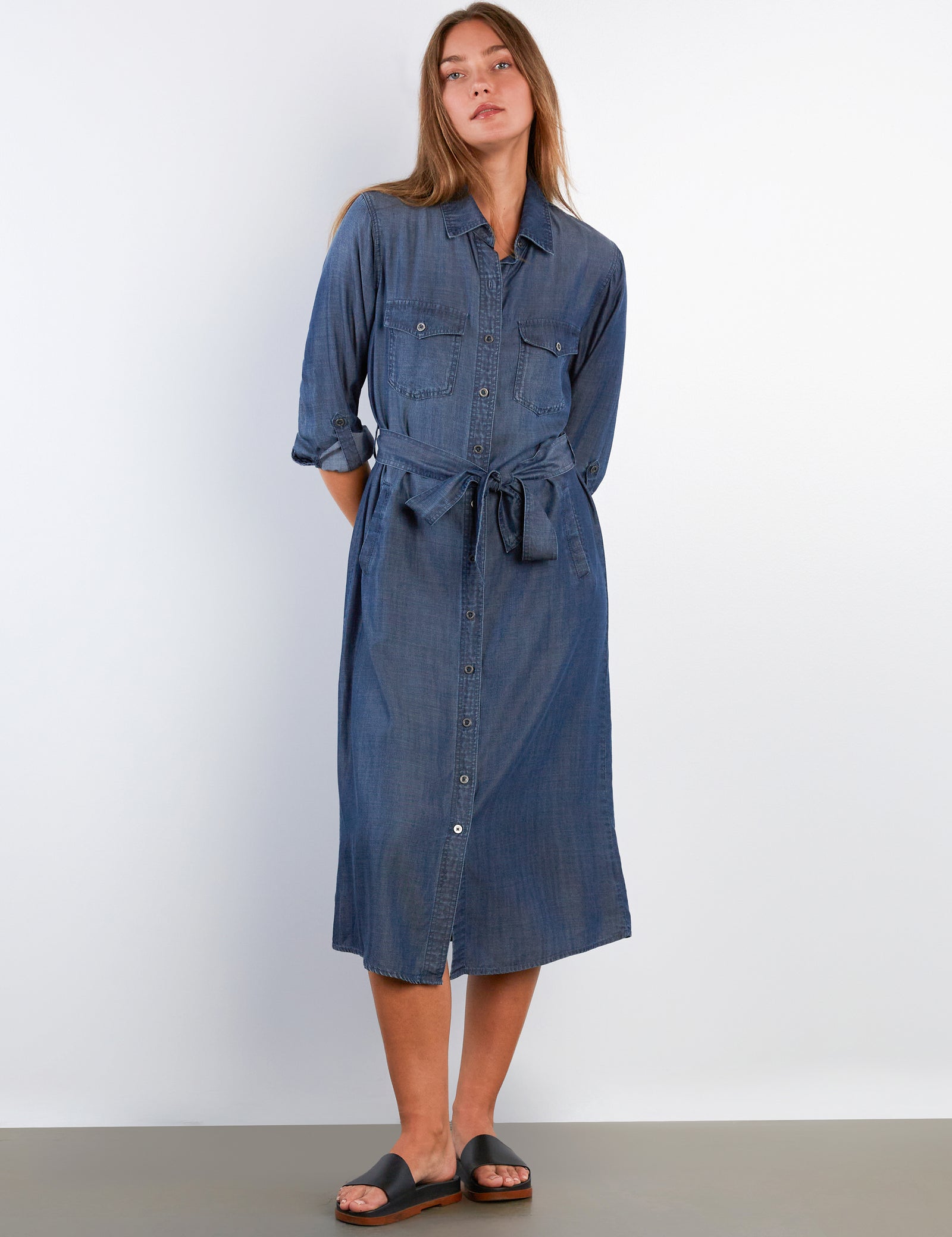 Women's Soft Tie-Waist Denim Shirtdress – Wash Lab – washlabshop