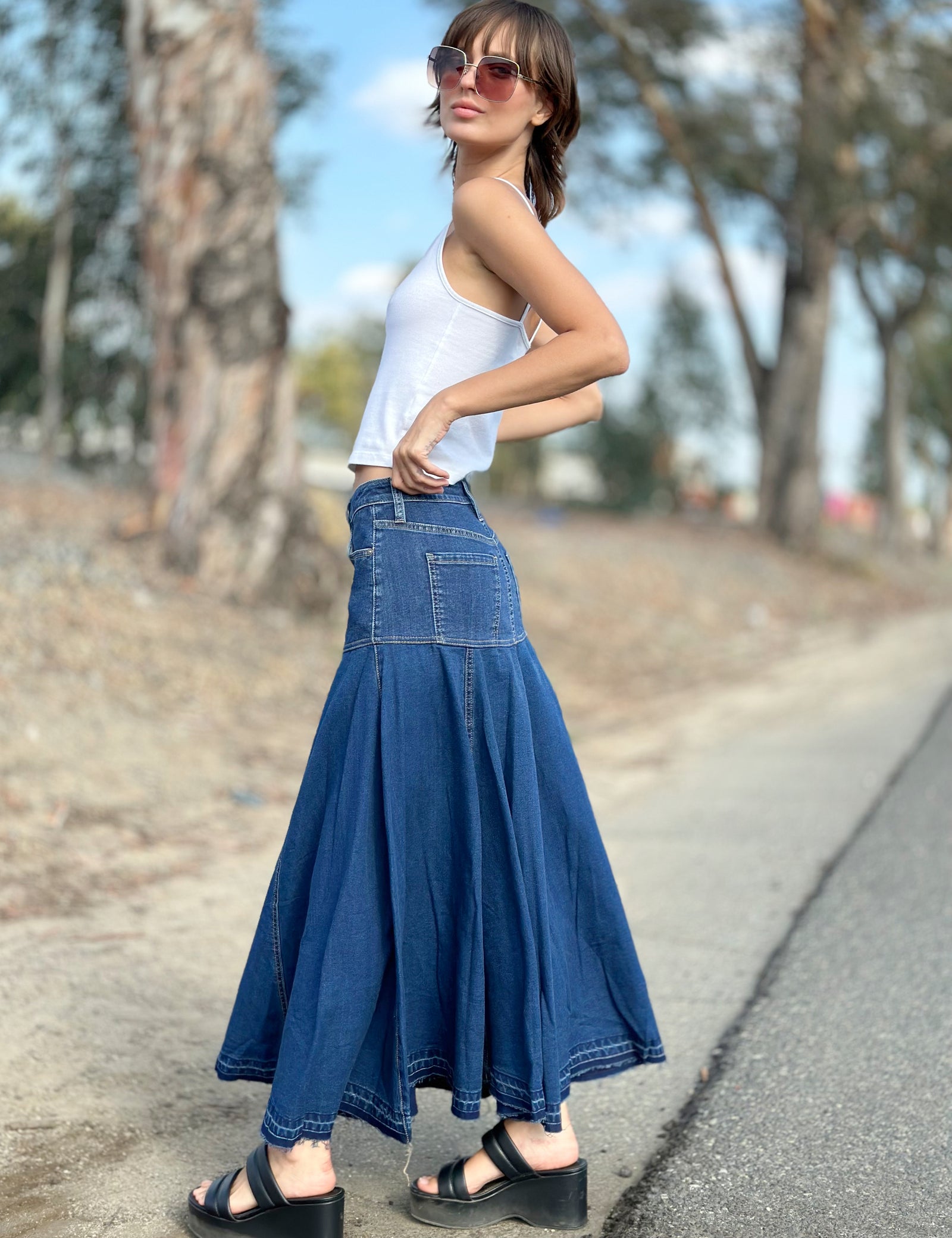 Women's Charlie Denim Maxi Skirt – Wash Lab – washlabshop