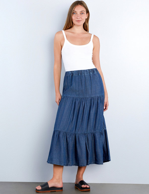 Flounce Denim Maxi Skirt