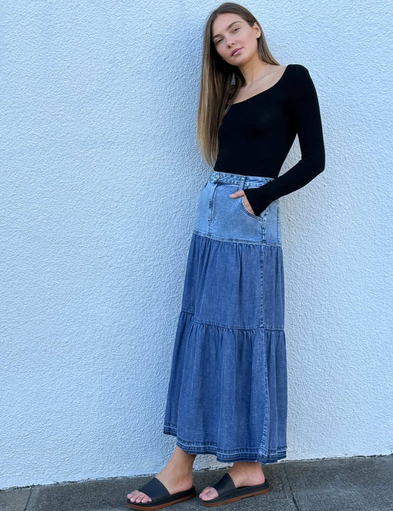 Fun Denim Maxi Skirt