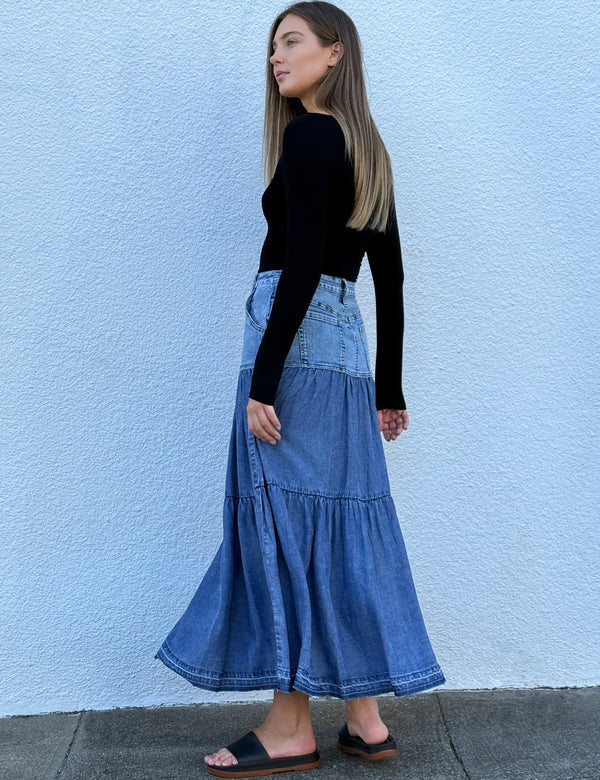 Fun Denim Maxi Skirt