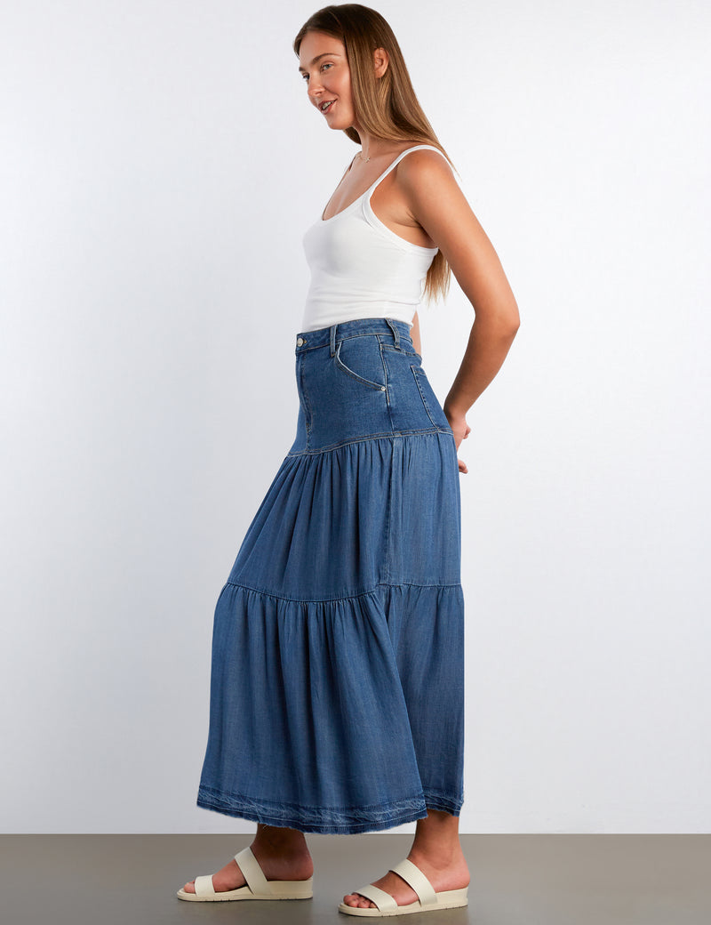 Women’s Fun Denim Maxi Skirt – Wash Lab Taylor Blue / 30