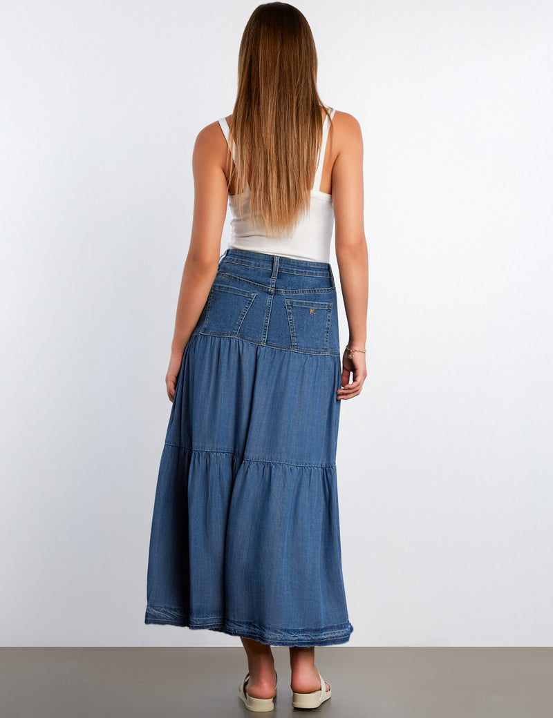 Women’s Fun Denim Maxi Skirt – Wash Lab Taylor Blue / 30