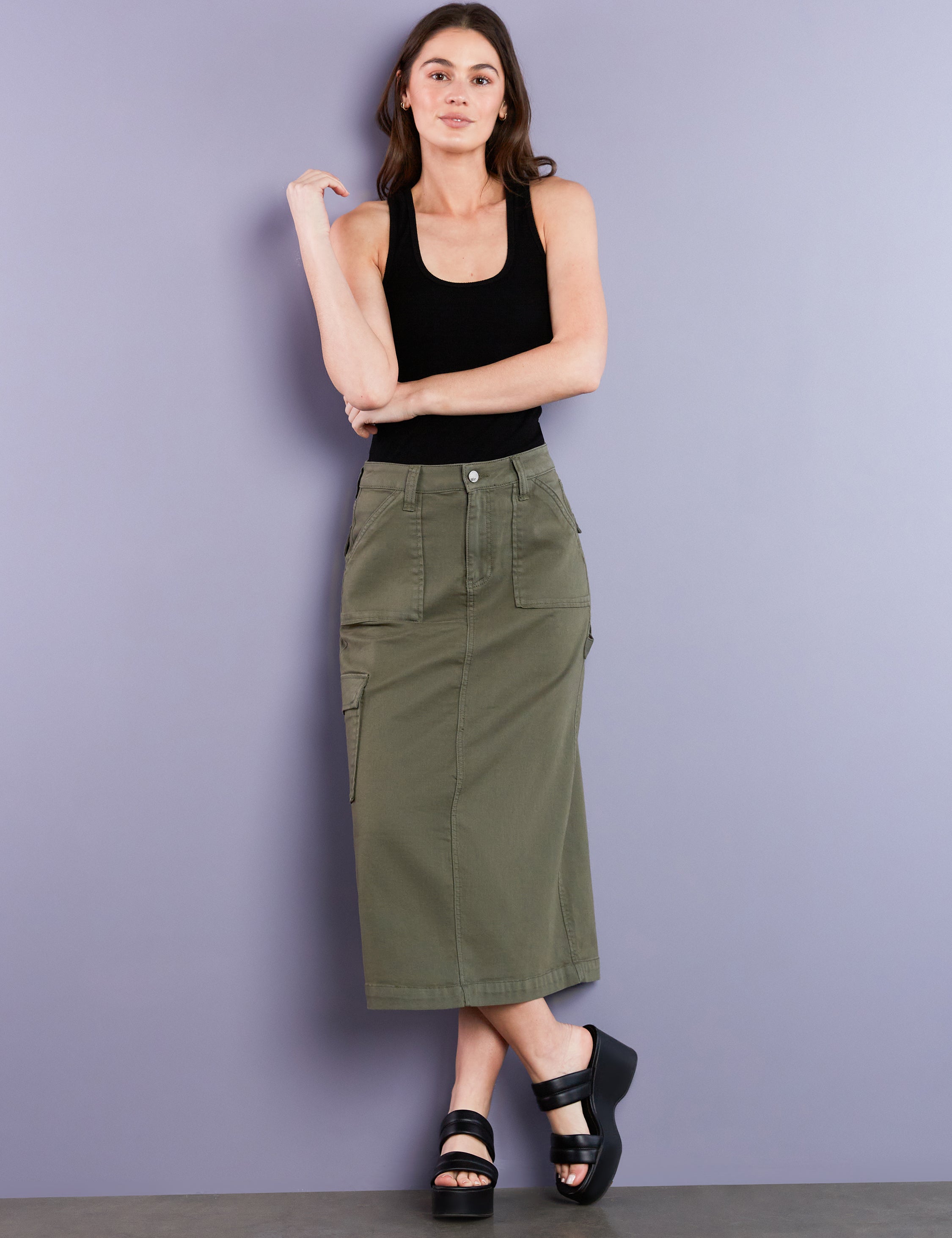 【BAON】Samav Cargo Washing Denim Midi Skirt Utility Midi Skirt – washlabshop