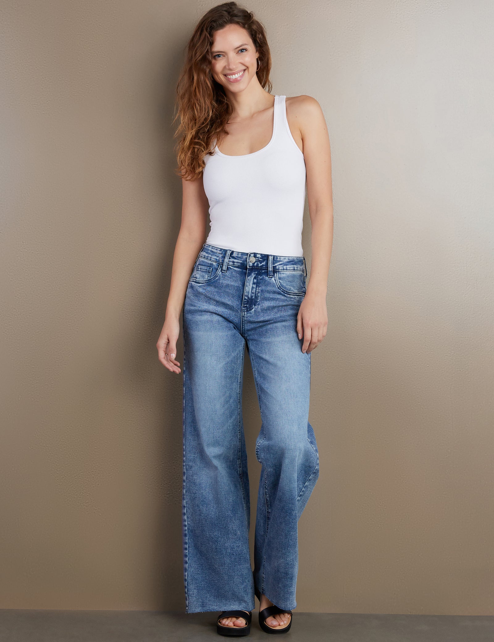 【BOK PLACE】Light blue washing span wave l wide denim pt XL kora-high-rise-wide-leg-