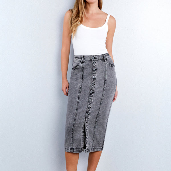 Button Front Midi Seamed Skirt – washlabshop