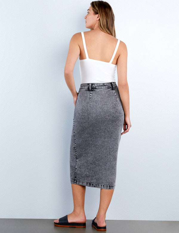 Button Front Midi Seamed Skirt