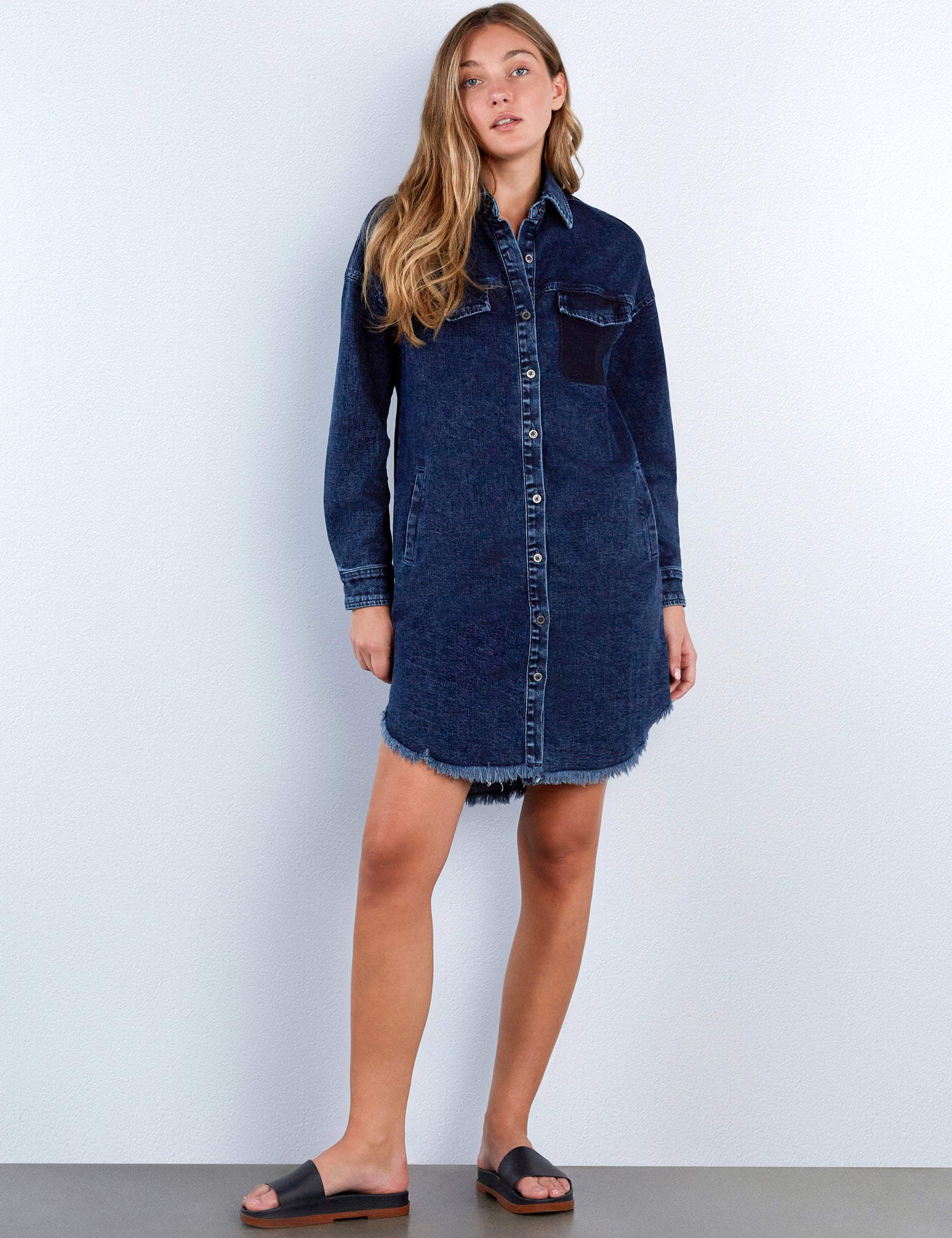 Women's Short Fringed Denim Shirtdress – Wash Lab – washlabshop