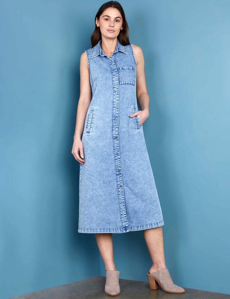 Sleeveless Denim Shirtdress