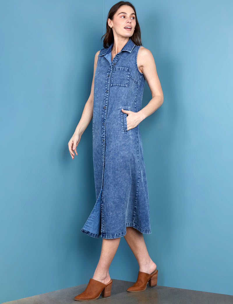 Sleeveless Denim Shirtdress