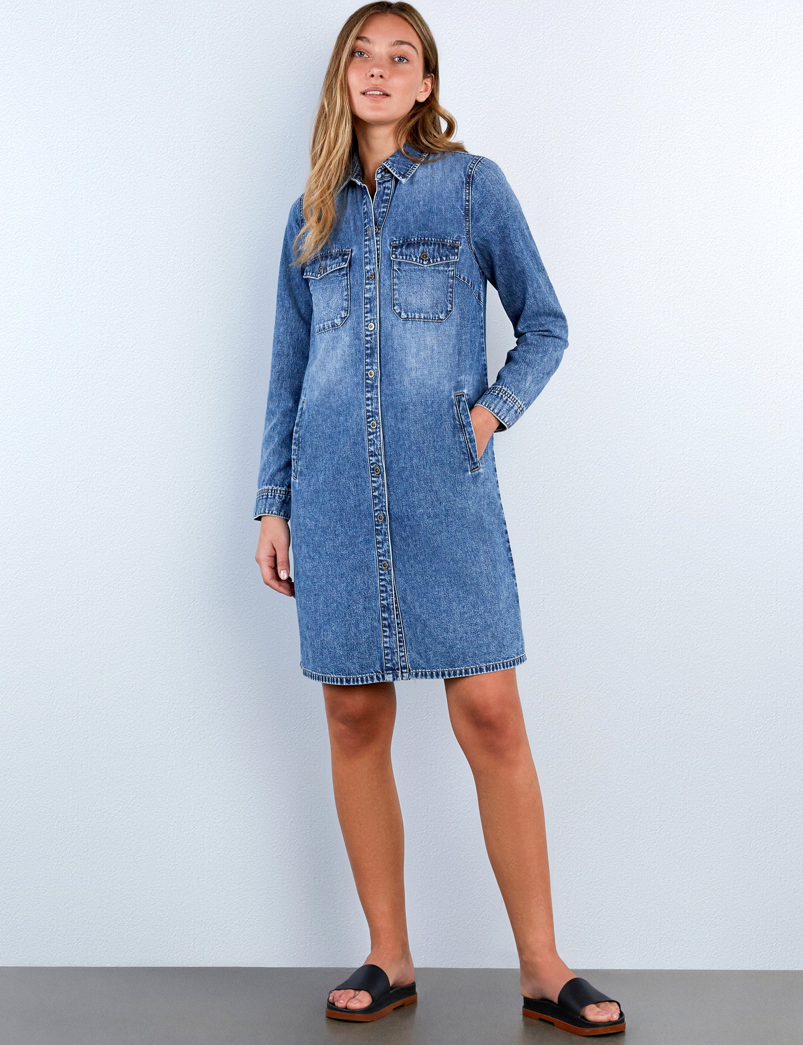 white christmas dresses Sundown Denim Midi Shirt Dress main image 1