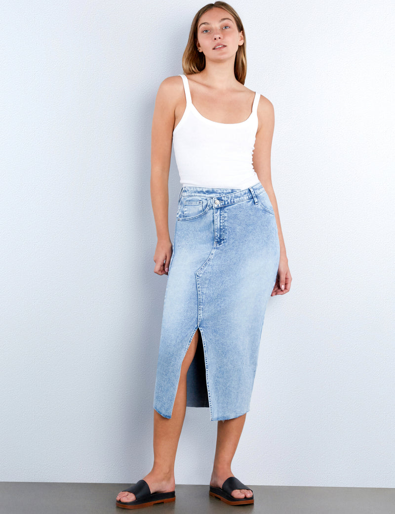 Side Midi Denim Skirt