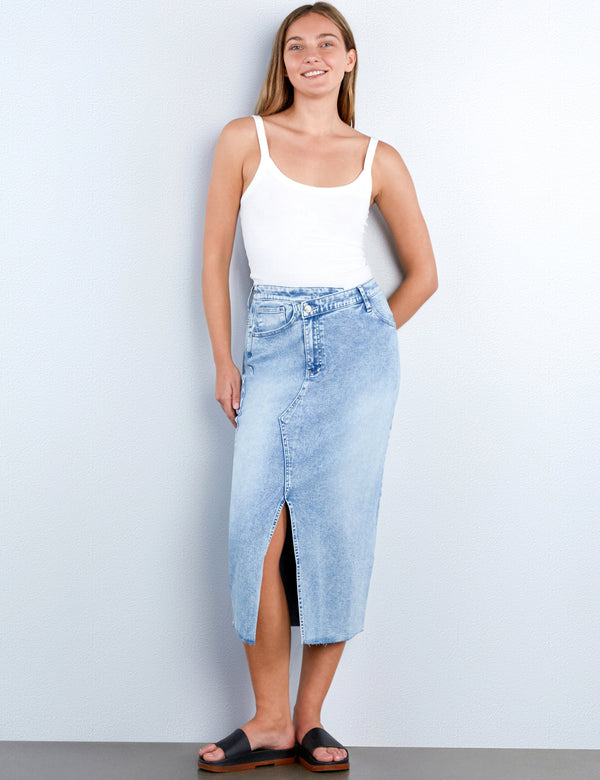 Side Midi Denim Skirt