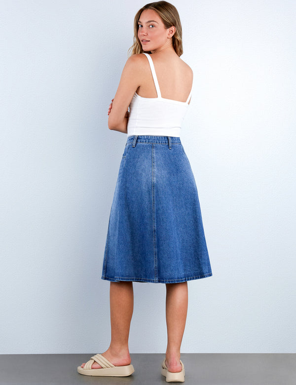 Spin Denim Midi Skirt