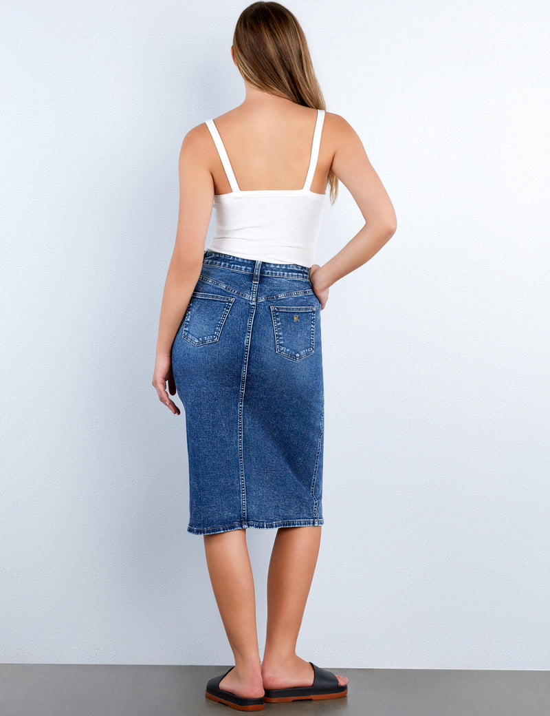 Silver Denim Midi Skirt
