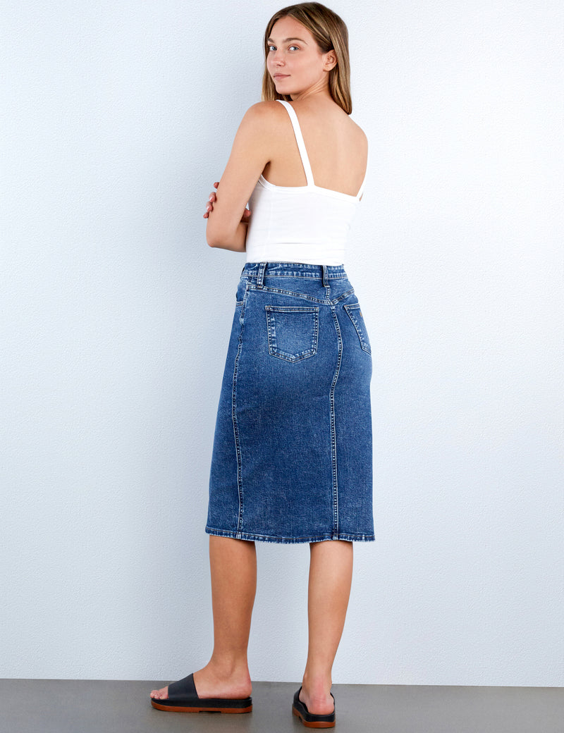 Silver Denim Midi Skirt