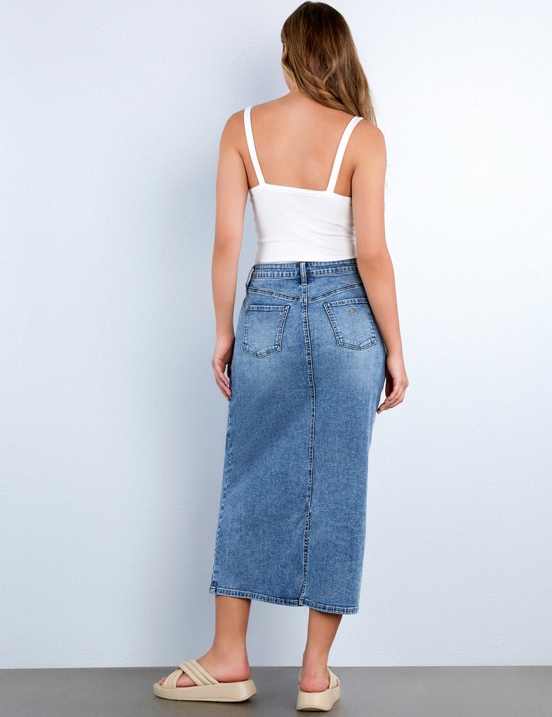 Patch Denim Maxi Skirt